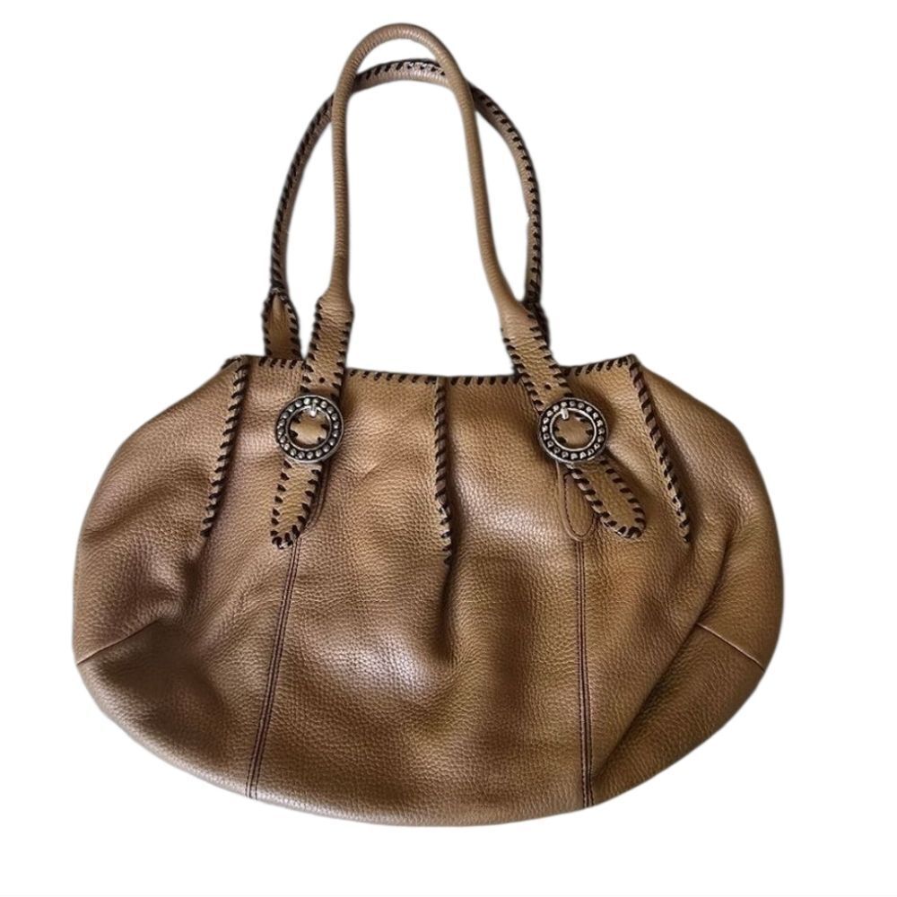 Brighton RayAnn Brown Stitch Pebbled Leather Hobo Purse Bag
